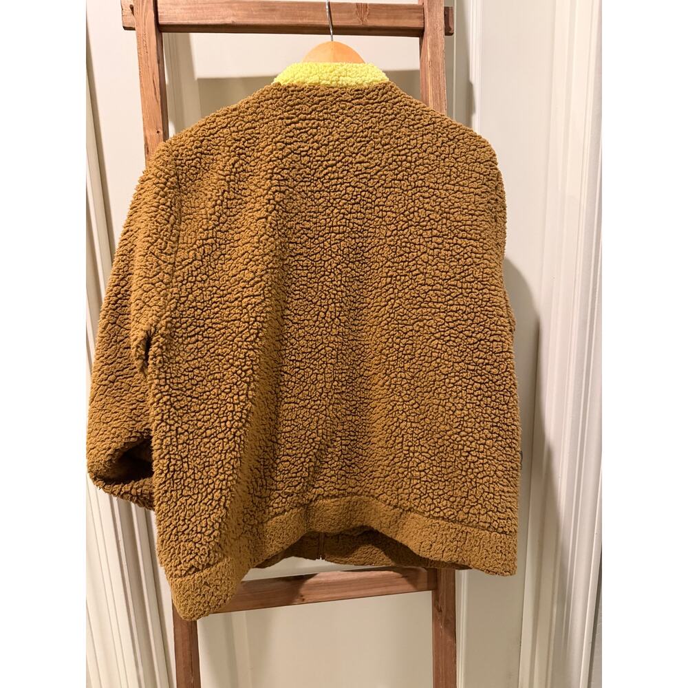 UGG Annalise Teddy Bear Sherpa Zip Jacket Colorblock Brown/Yellow/Cream XL - Picture 4 of 6